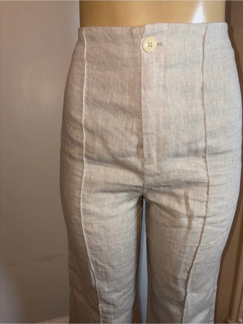 Reformation Cream High-Waist Wide-Leg Linen Pants